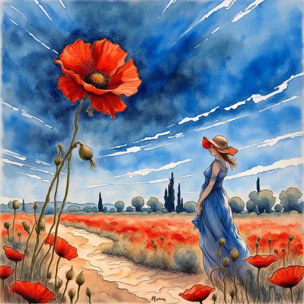 Desert Poppies: A Monet-Inspired Watercolor Painting