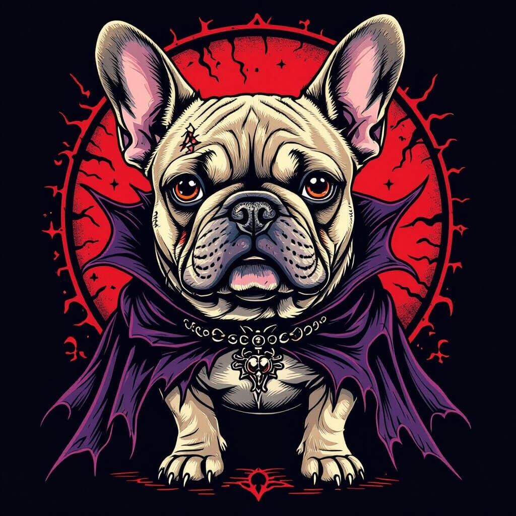 French Bulldog Horror Tattoo Design in Dark Illustrative Sty...