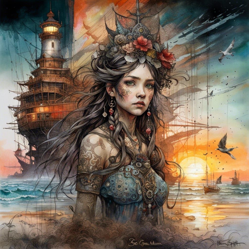 Ethereal Japanese Princess in a Sunset Fantasy