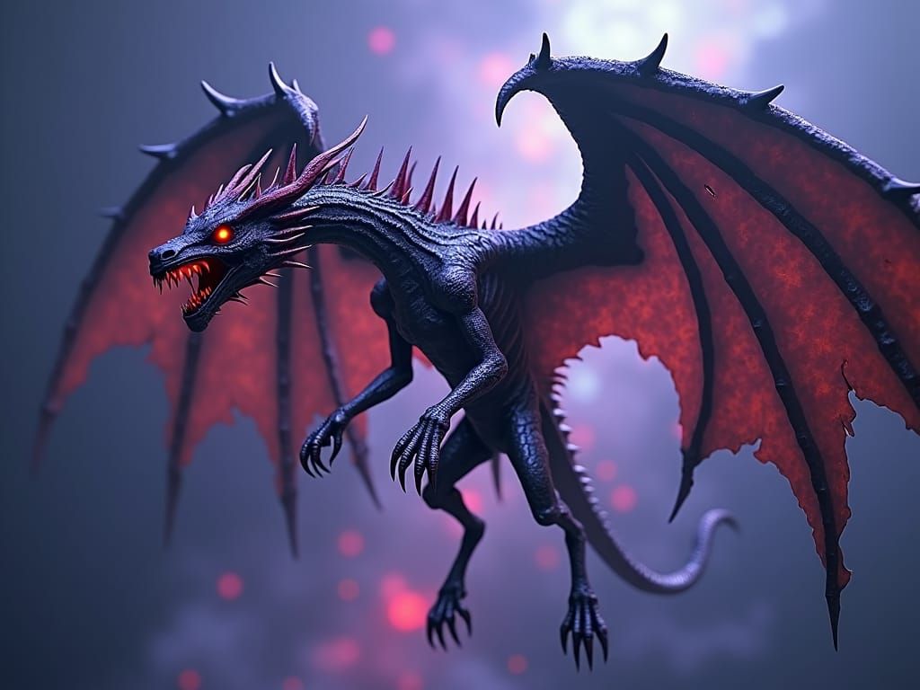 Winged Chimera in Cyberpunk Black Light Art