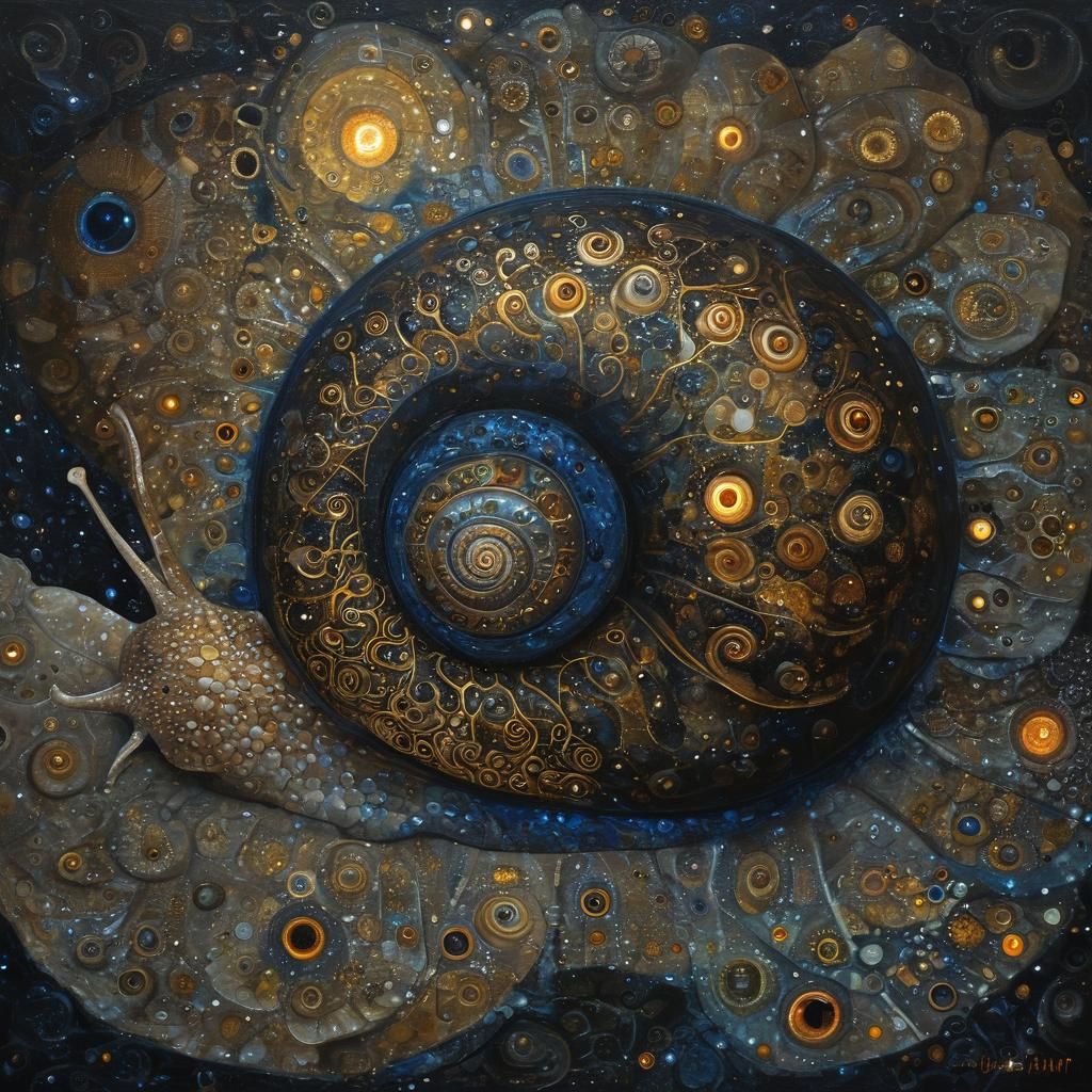 Mystic Snail on Karst Rocks in Klimt Style