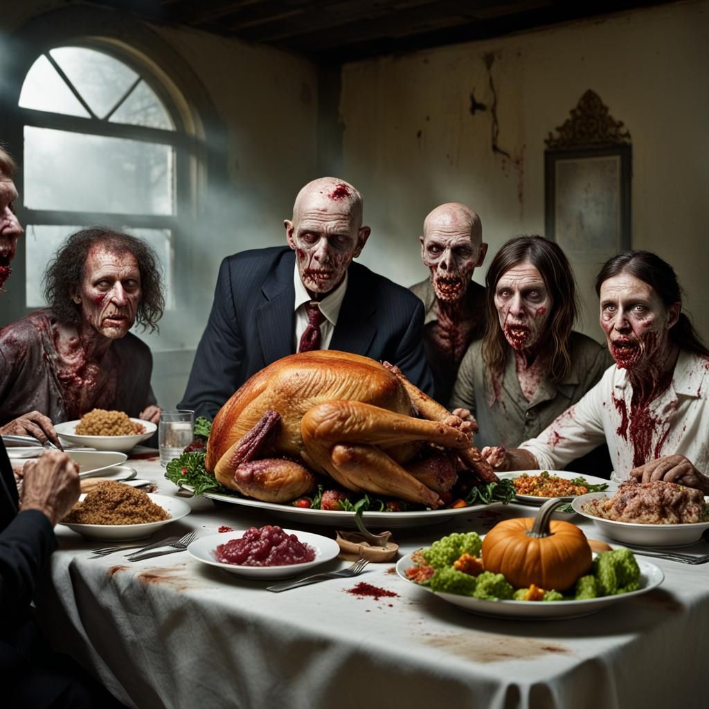 Zombies in Formal Portraits Feast on Haunted Turkey