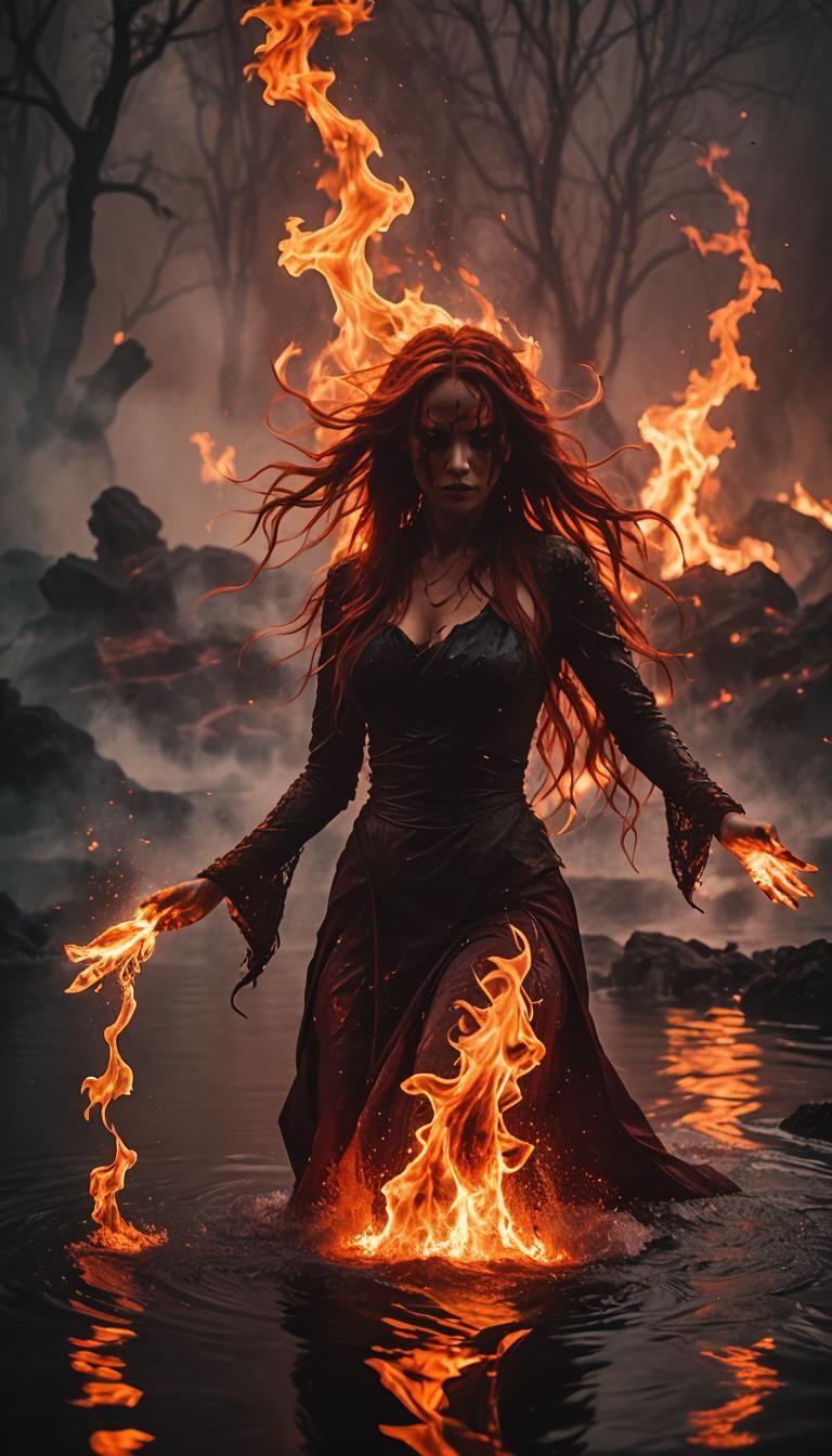 Fire Elemental Dance in a Fiery Landscape
