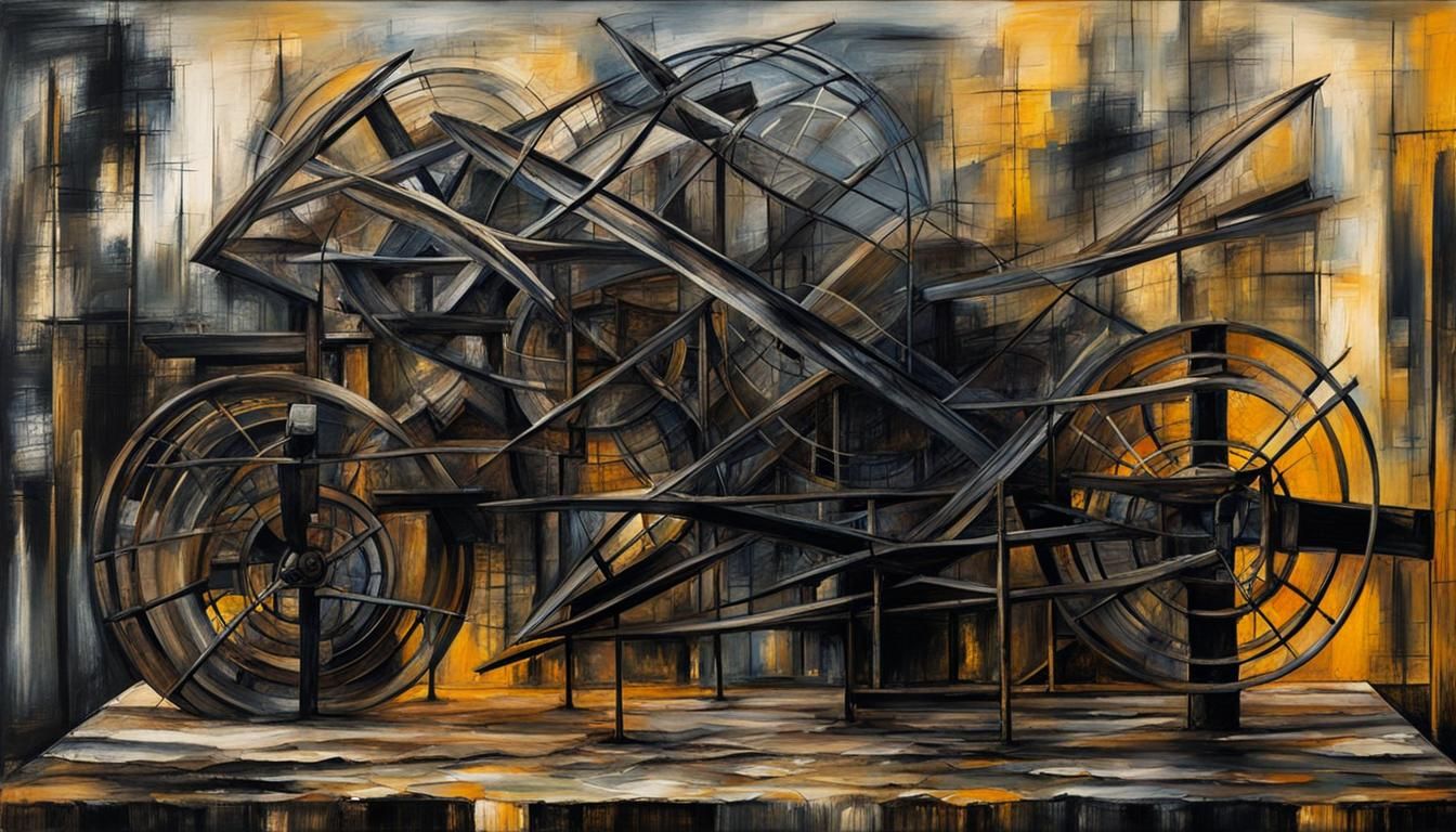 Abstract Grid Structure in Oil Painting