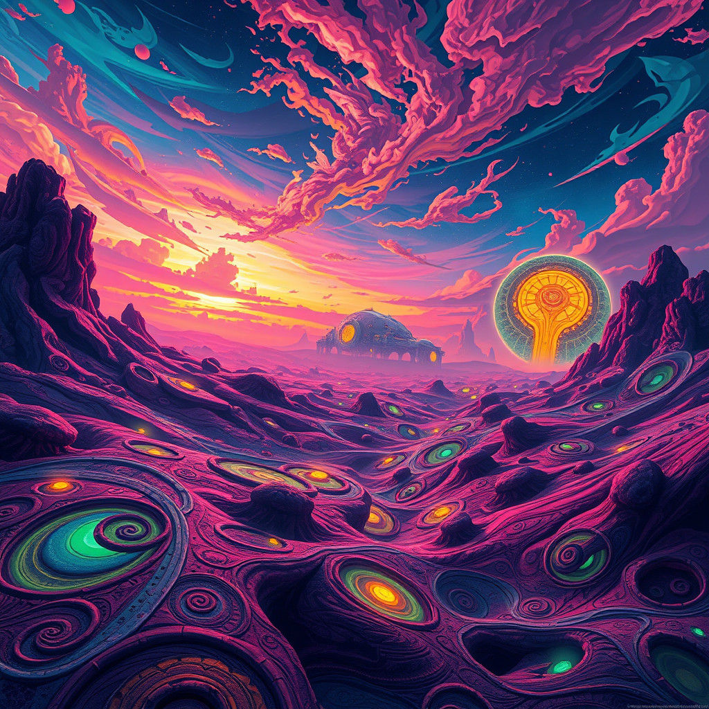 Vibrant Alien Landscape with Neon Accents
