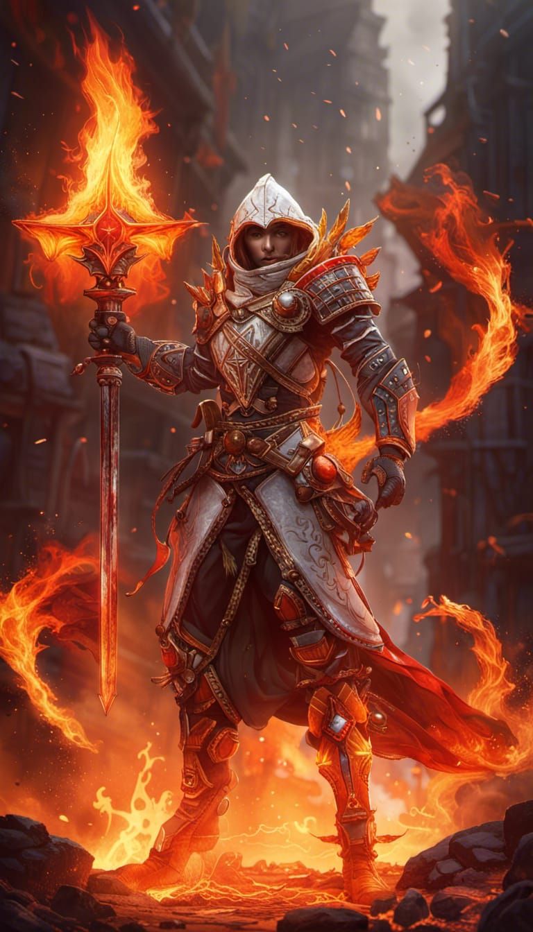 Fiery Pyromancer with Sword of Fire
