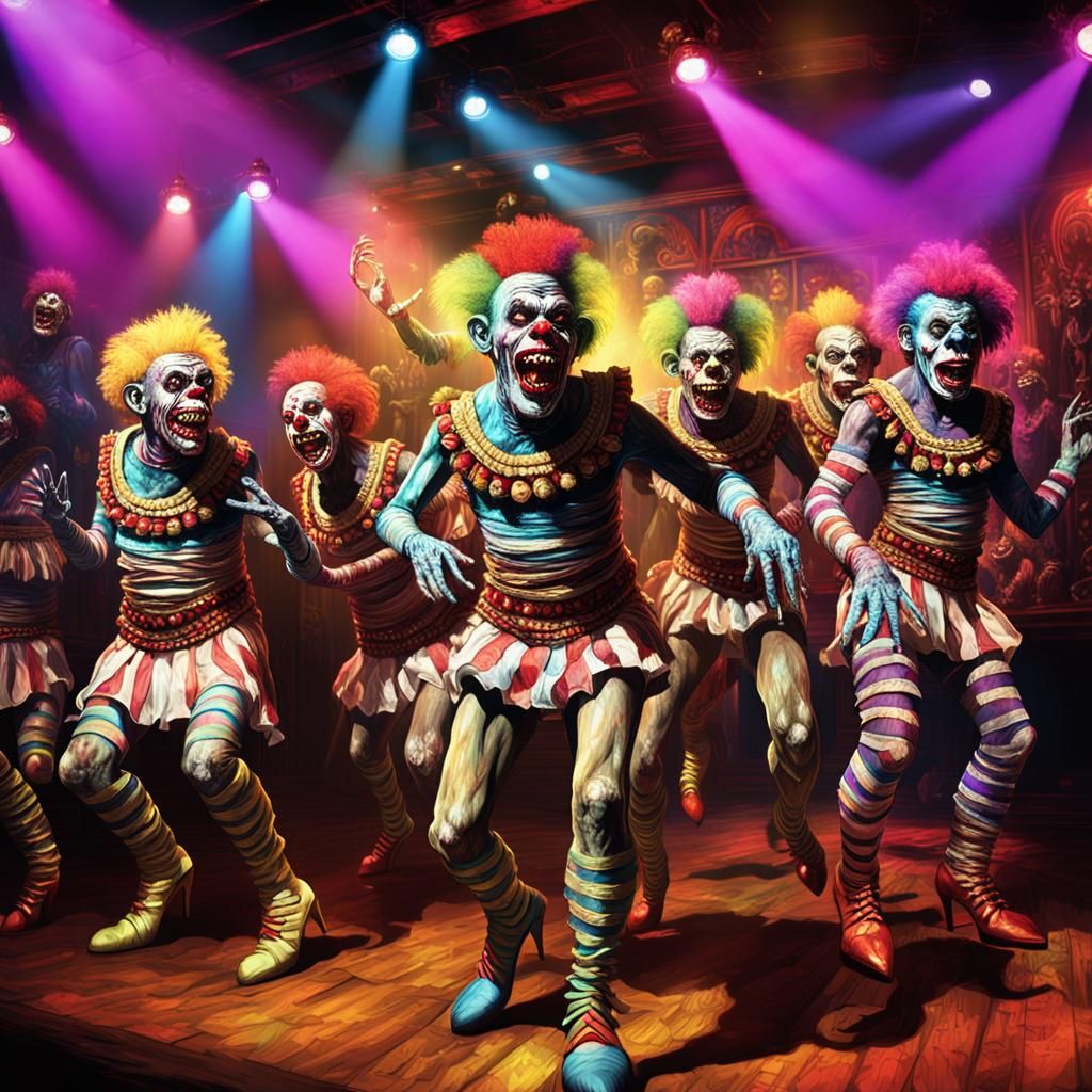 Zombie Monkey Clowns Dancing in Burlesque Nightclub