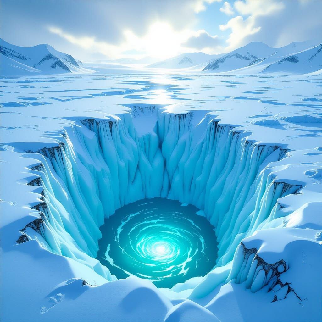 Glacial Moulin with Swirling Turquoise Water