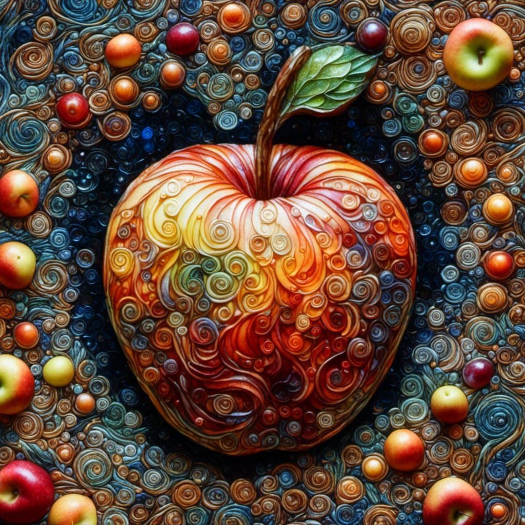 Mosaic Apple on Table, Fragmented Color Style