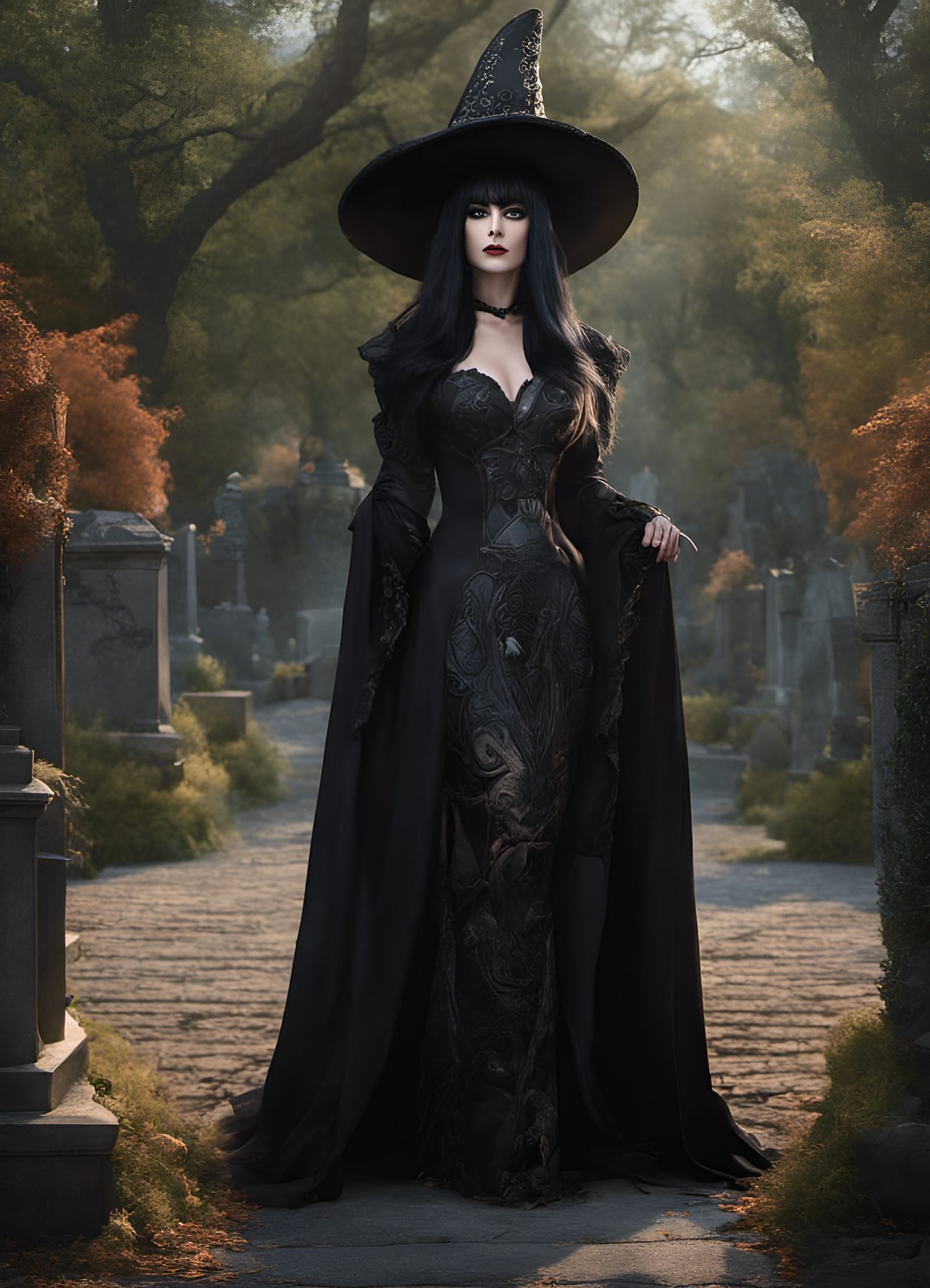 Witch Portrait in Cemetery, 8k Resolution
