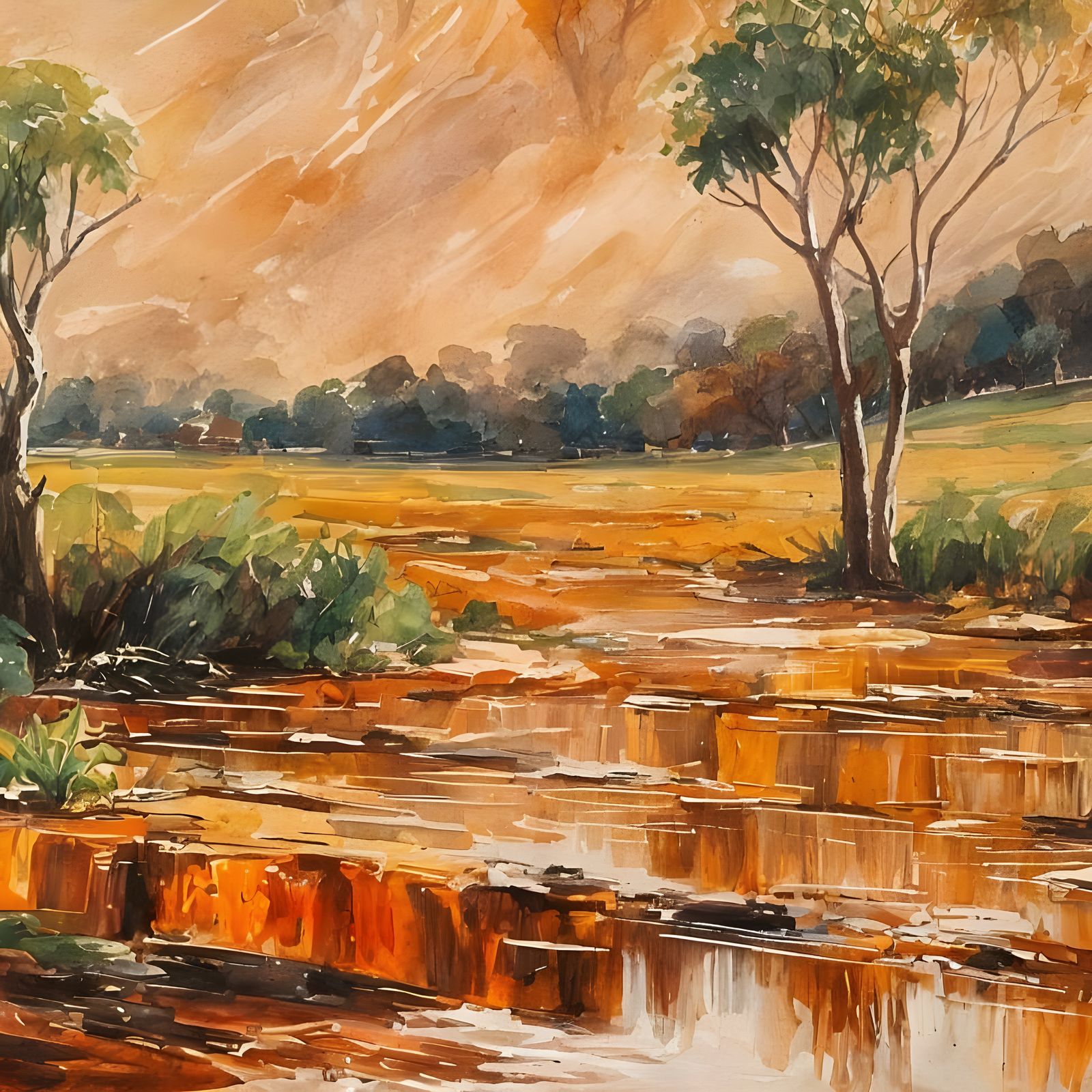 Dramatic Australian Landscape in Oil Painting Style