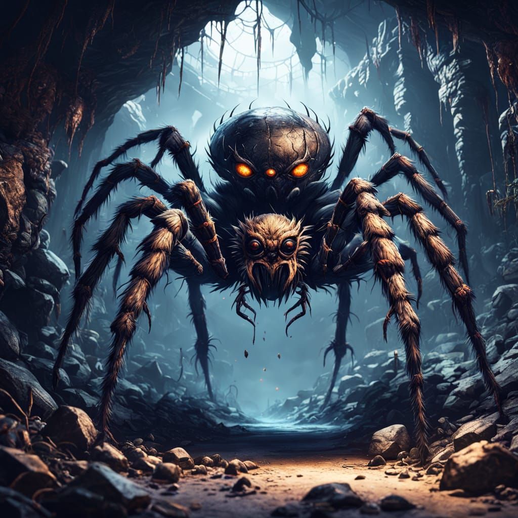 Dark Cave Dweller: A Creepy Giant Spider