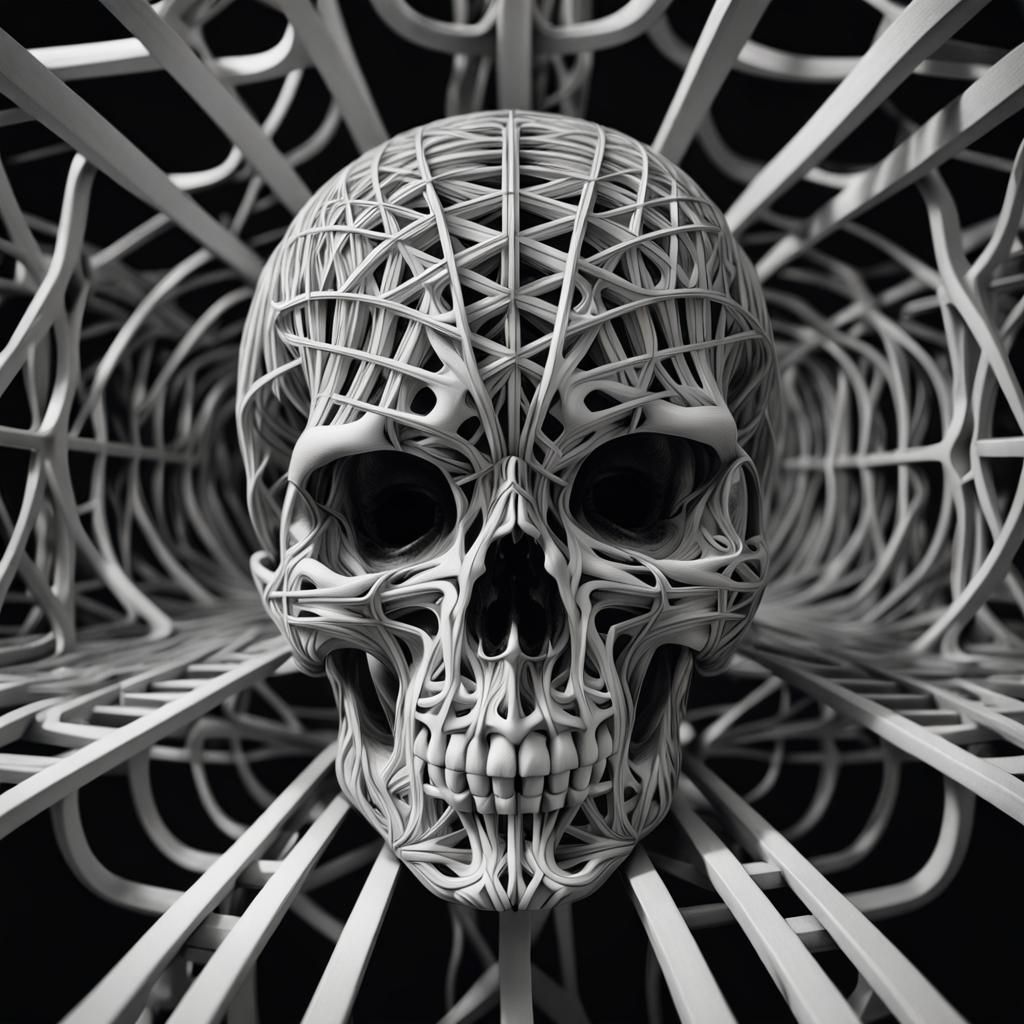 Optical Illusion: Human Skull in Intersecting Lines