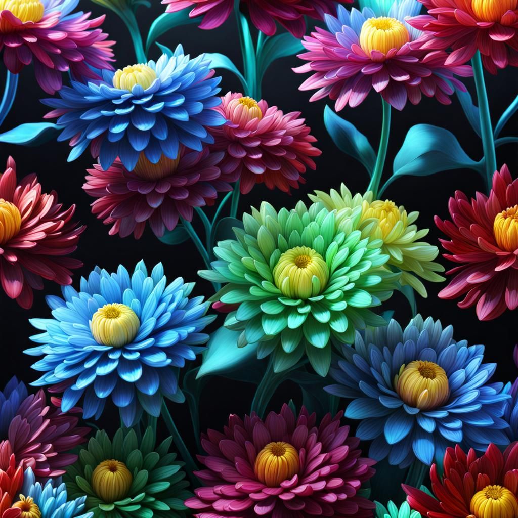 Colorful Crystal Chrysanthemums in Detailed Matte Painting