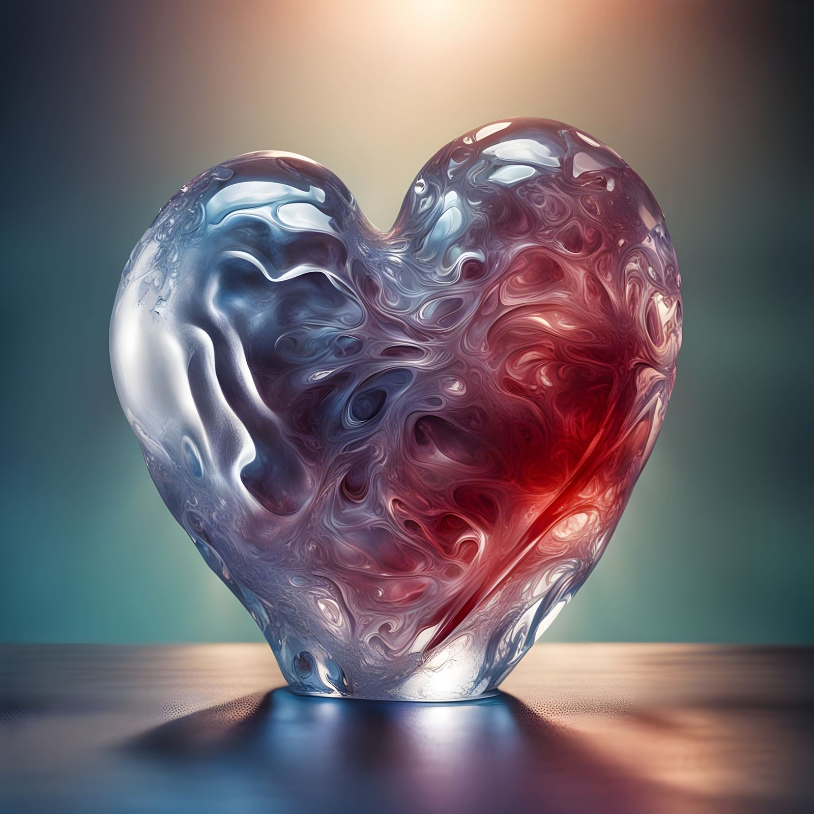 Hyperrealistic Ice Heart Sculpture with Colorful Background