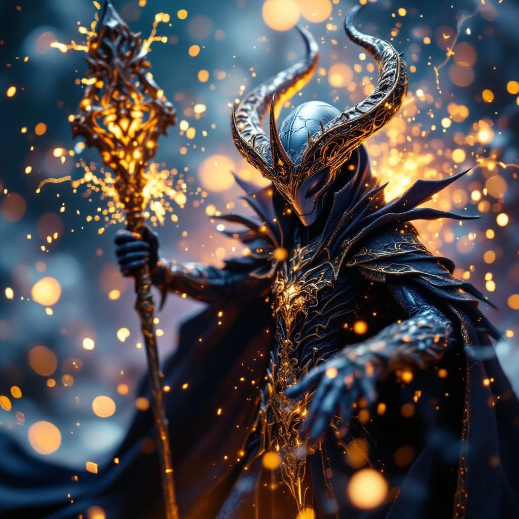 Majestic Alien Sorcerer in Cosmic Bokeh