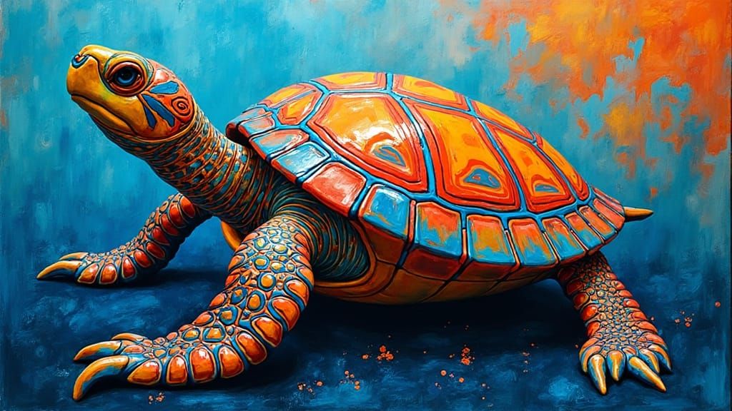 Abstract Turtle Sculpture in Rothko, de Kooning, Miró Style