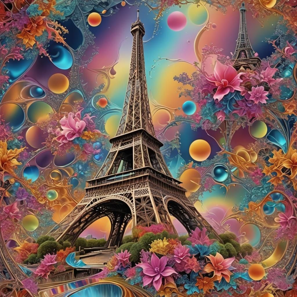 Holographic Fractal Eiffel Tower in Surreal 3D