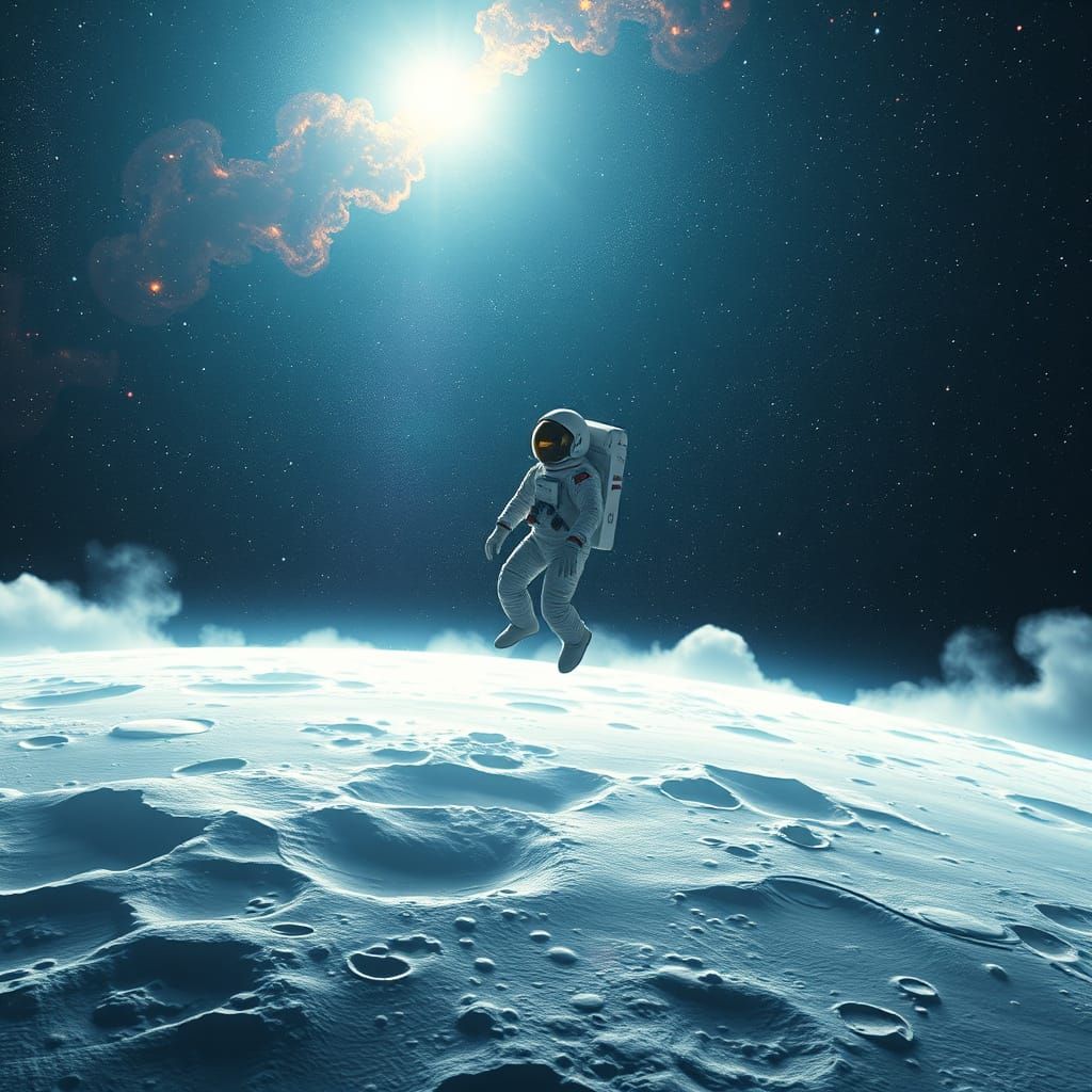 Sleek Astronaut in Ethereal Space Landscape