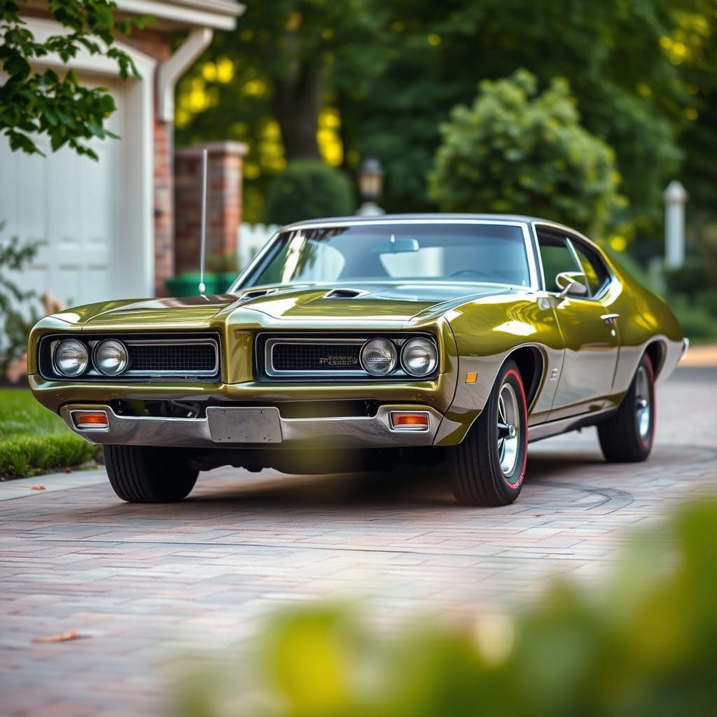 1969 Pontiac GTO Muscle Car in Driveway