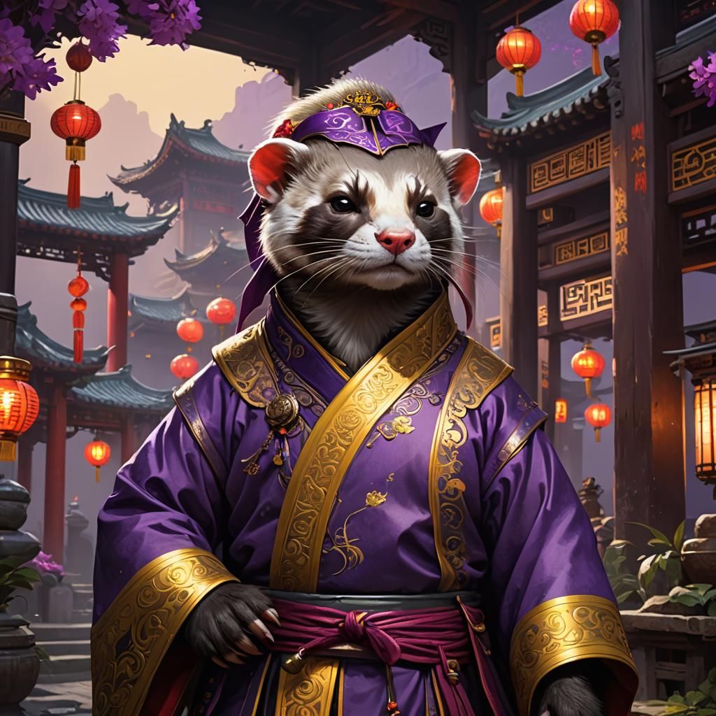 Ferret in Chinese Clothing: Dark Fantasy Art