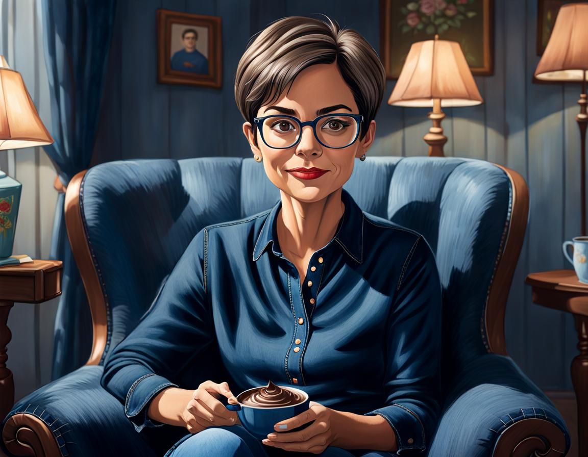 Brazilian Woman Relaxing in Cozy Room, Hyperrealistic Style