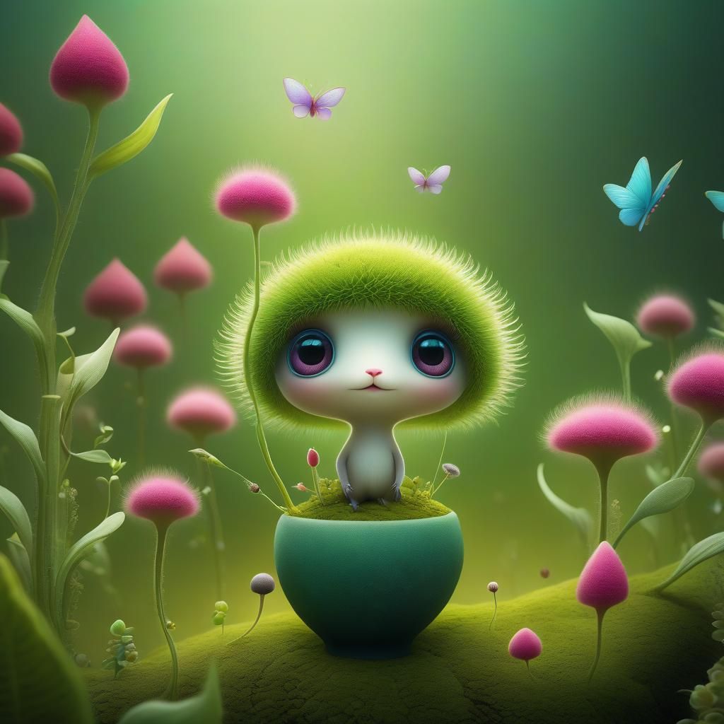Whimsical Surreal Plant in a Dreamlike Landscape