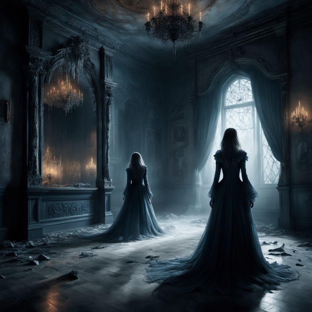 Surreal Haunted Ball in Decaying Ballroom