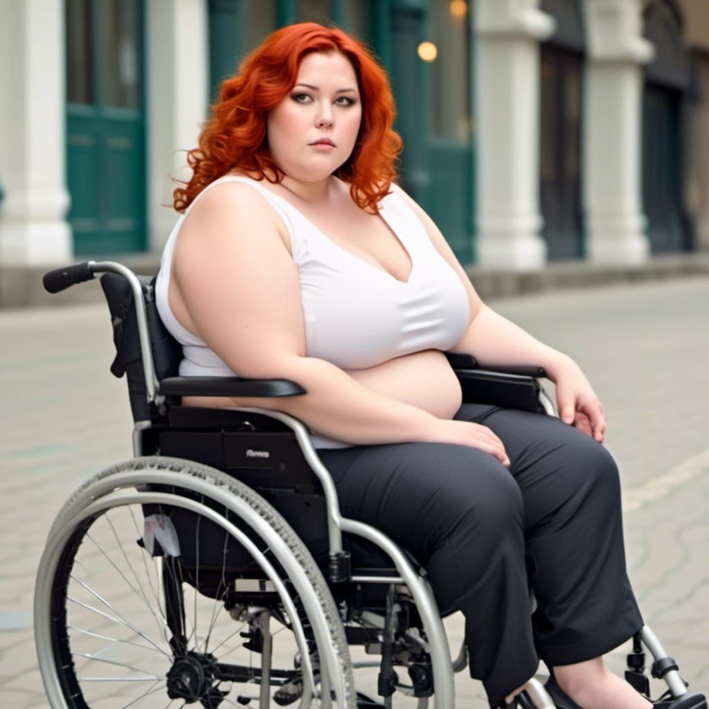 Red-Haired Plus-Size Woman in Wheelchair