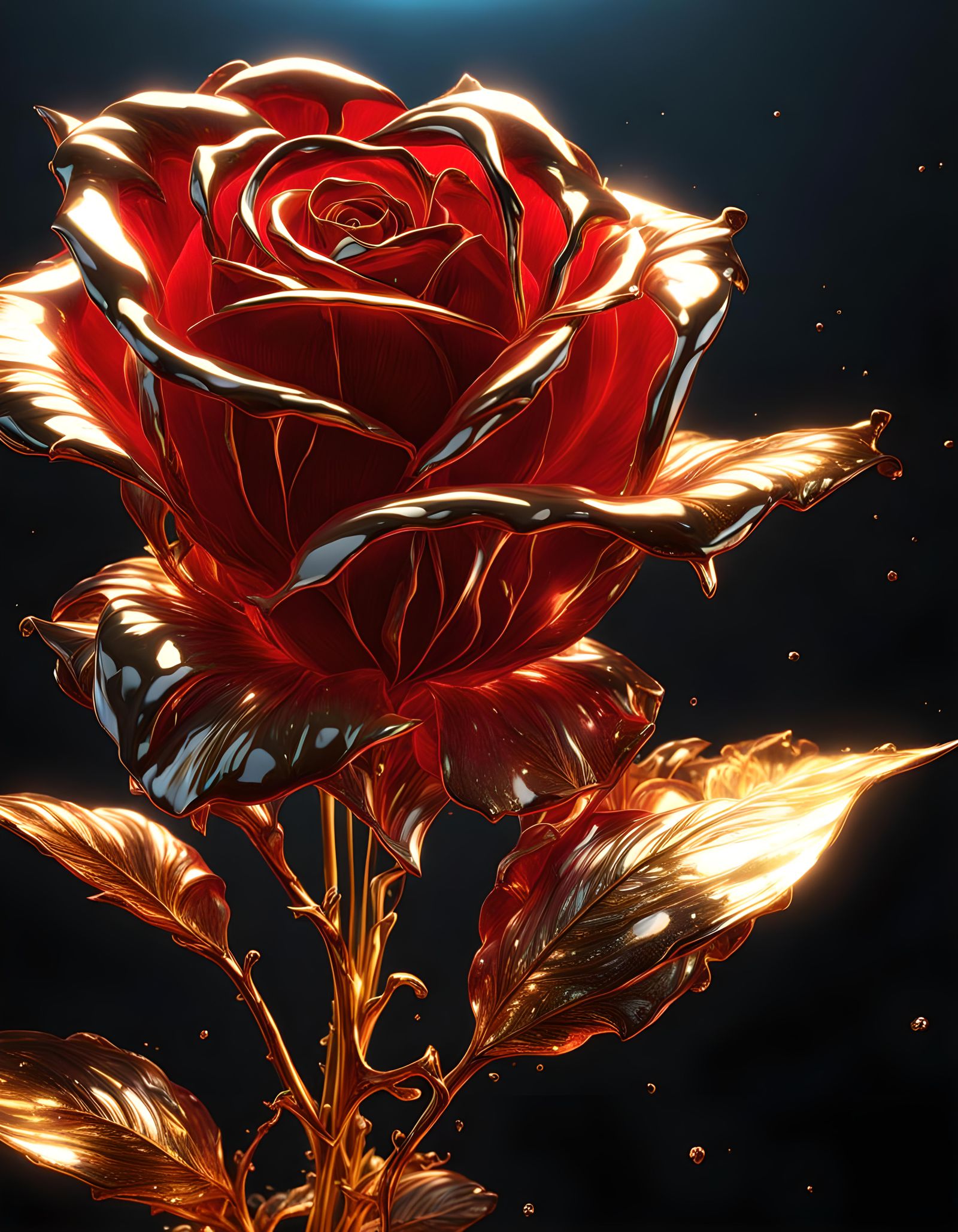 Glowing Crystal Rose with Dripping Gold