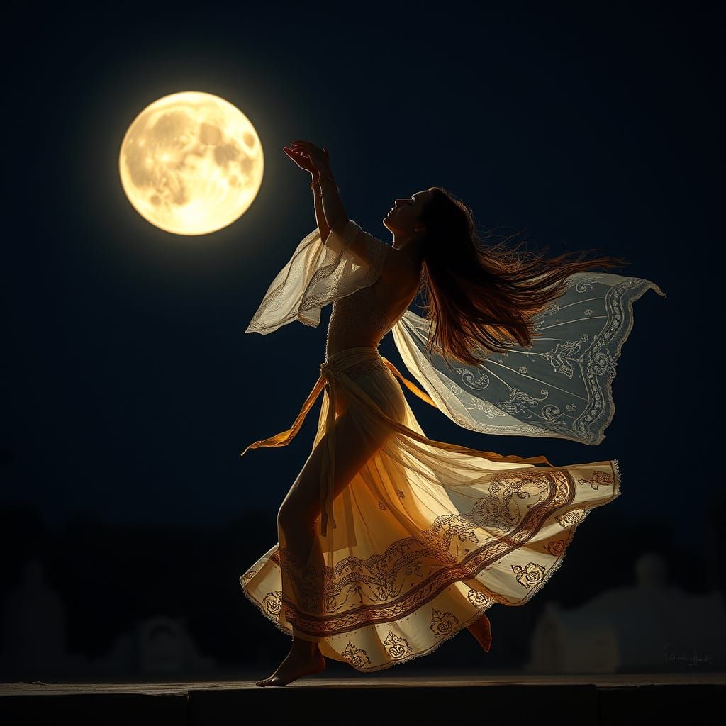 Moonlit Warrior's Dance in Elegant, Hyper-Realistic Style