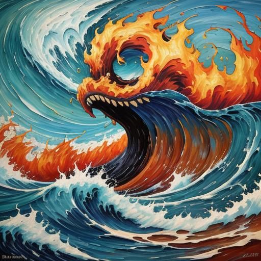 Monster Wave: Abstract Expressionist Oil Painting