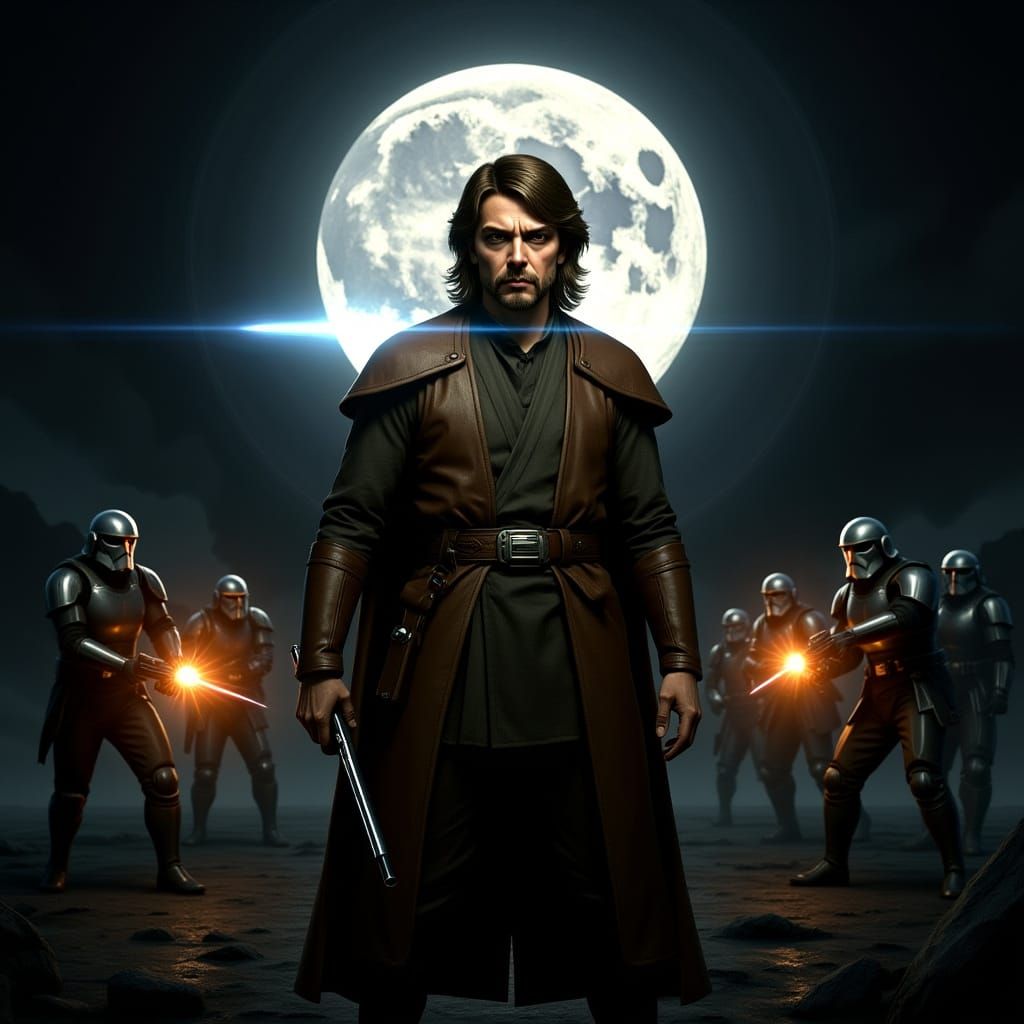 Heroic Figure in Futuristic Battle Scene