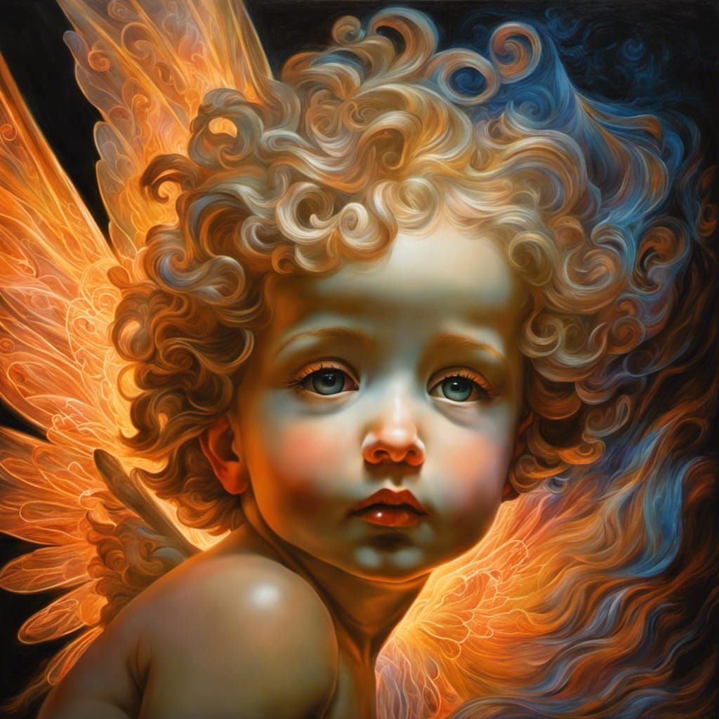 Neo-Impressionist Cherub Self-Portrait in a Glass City