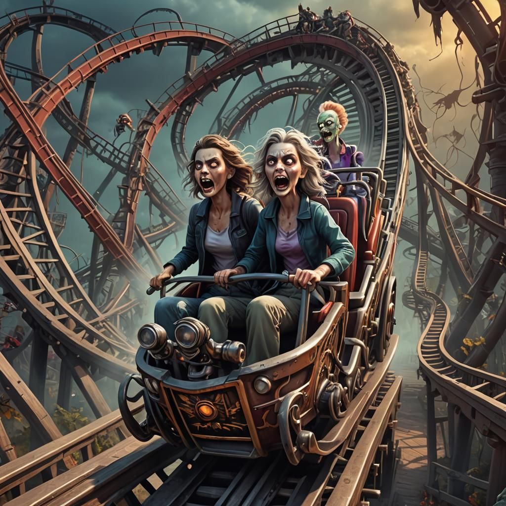 Horror Roller Coaster Ride: Cartoon Caricature Illustration