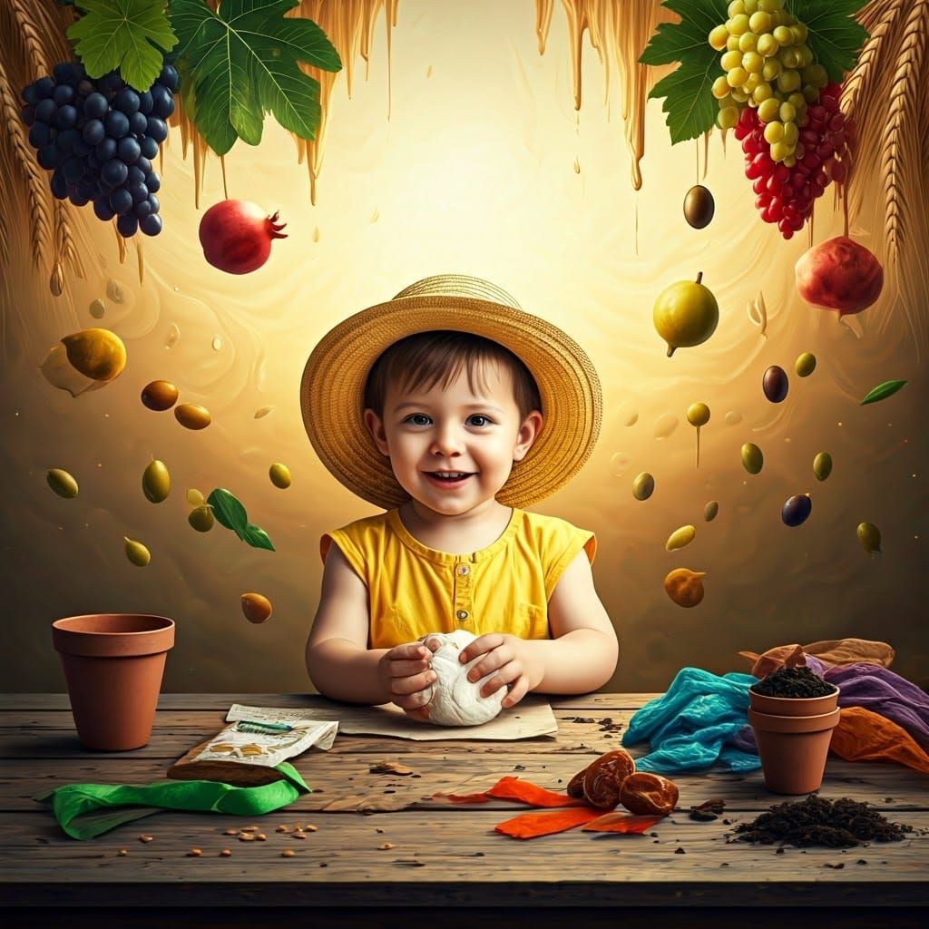 Please create a picture of a very happy, beautiful two-year-...