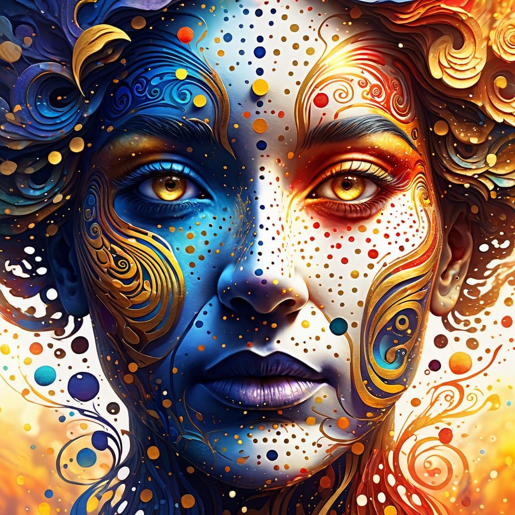 Mystical Face Emerging from Colorful Swirls