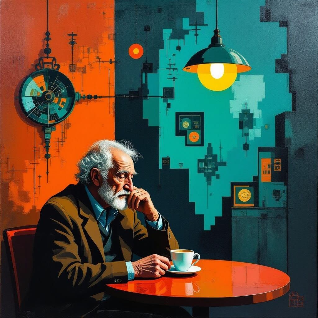 An old man in a café