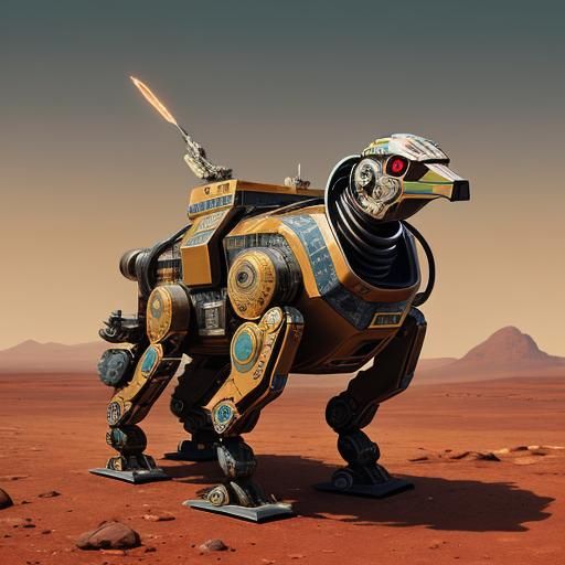 Emu Robot on Mars in Surreal Oil Painting
