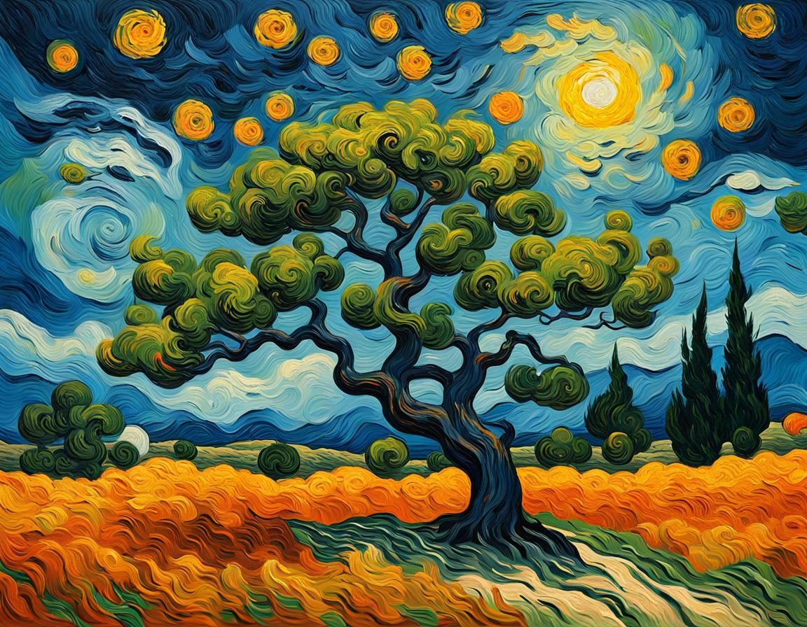 Swirling Night Sky in Post-Impressionism Style