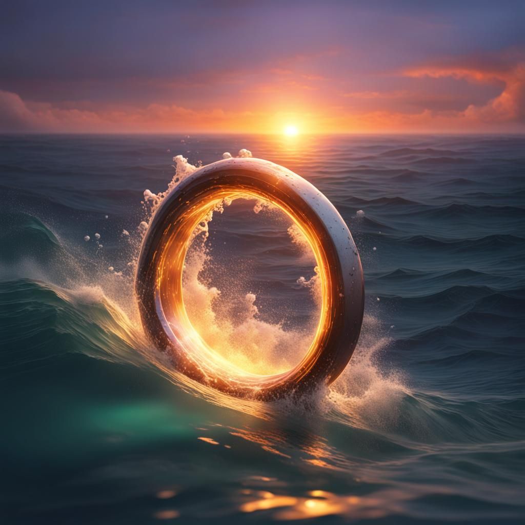 Glowing Ring Plunges Into Ocean at Sunset