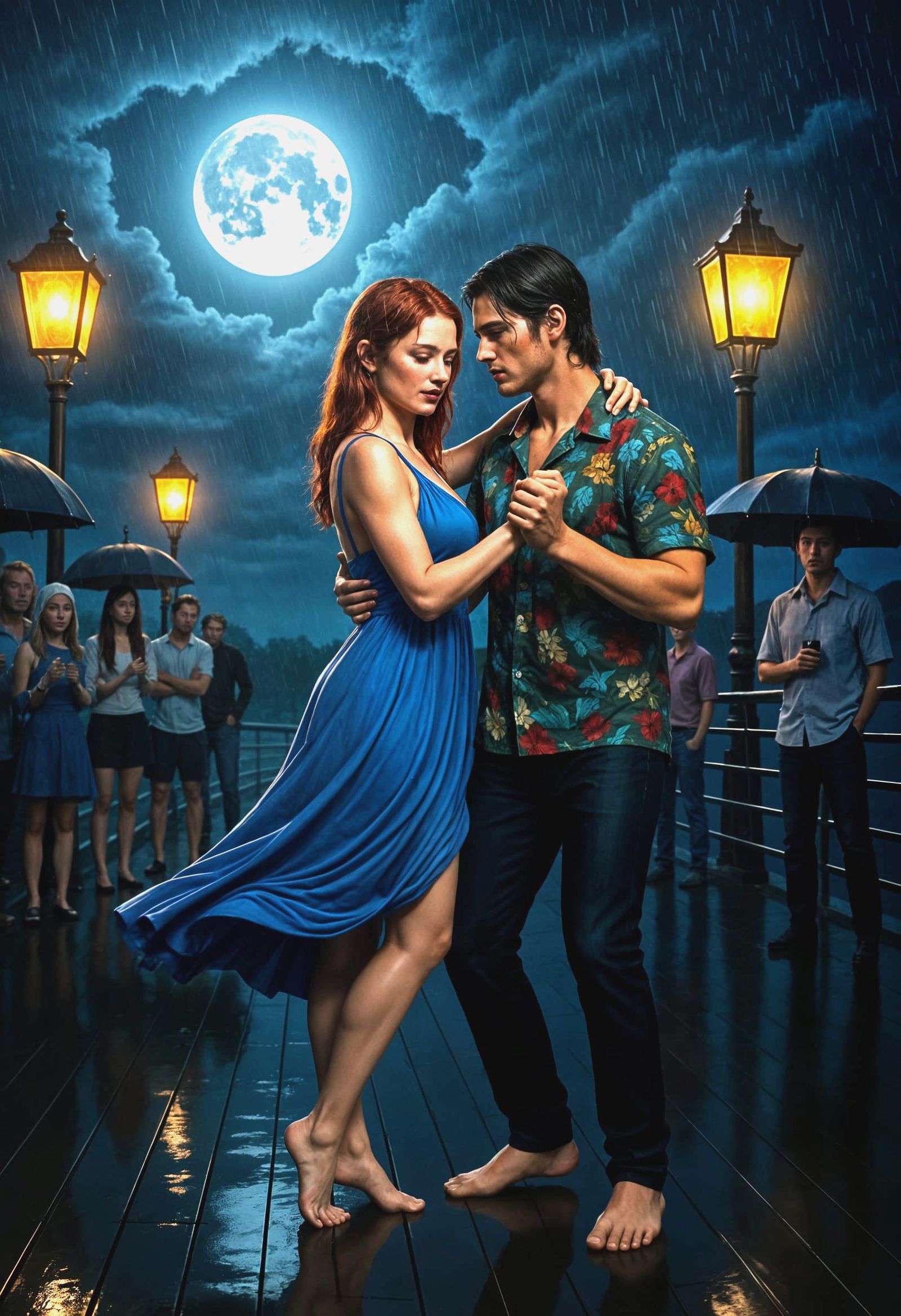 Romantic Tango Dance in Summer Rain at Dawn