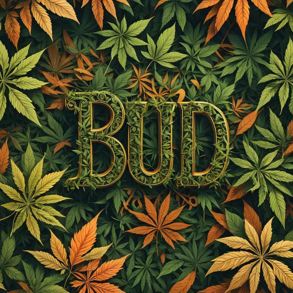 Marijuana Leaves and "Bud" in Ornate Concept Art