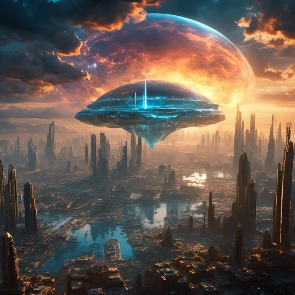 Alien Cityscape on Jupiter in Sci-Fi Style