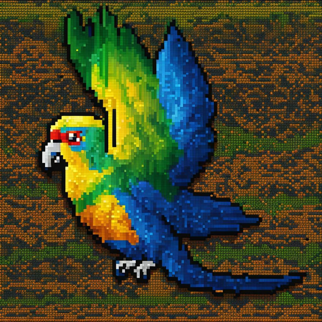 Glorious Pixelated Parakeet in Flight