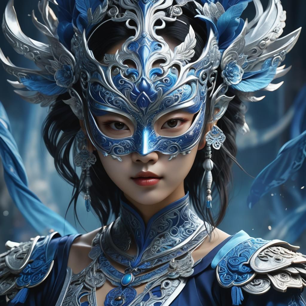 Asian Woman with Mask in Detailed Fantasy Art