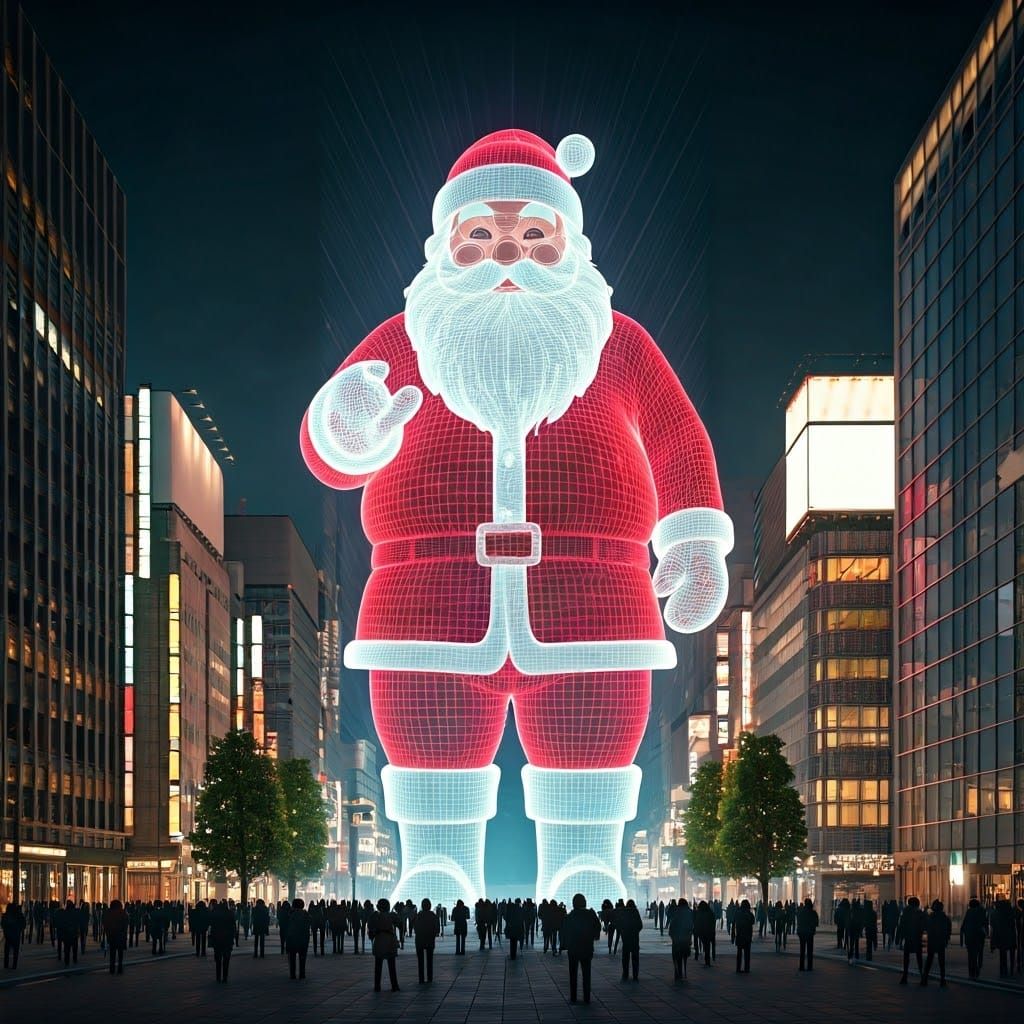 Cyberpunk Santa Claus Hologram Illuminates Tokyo