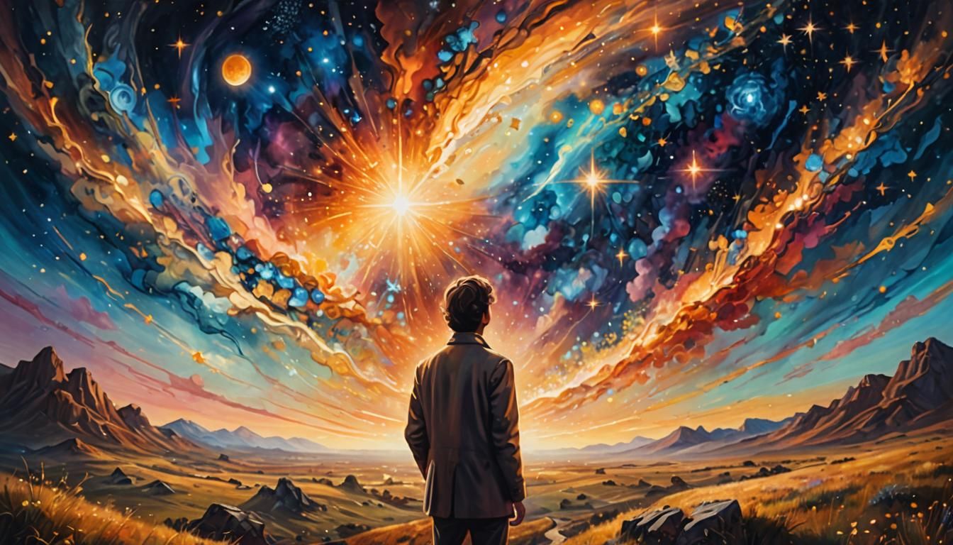 Dreamy Surrealism: Celestial Figure in Vibrant Oil Painting