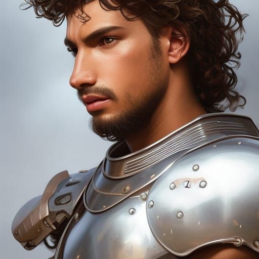Boy in Silver Armor: Detailed Digital Portrait
