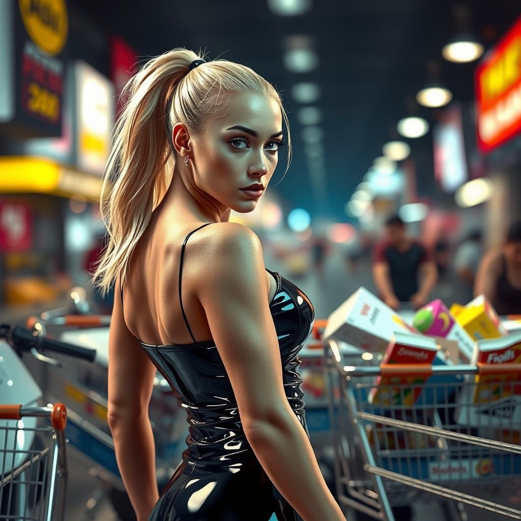 High-Gloss Latex Goddess Beside Motorcycle